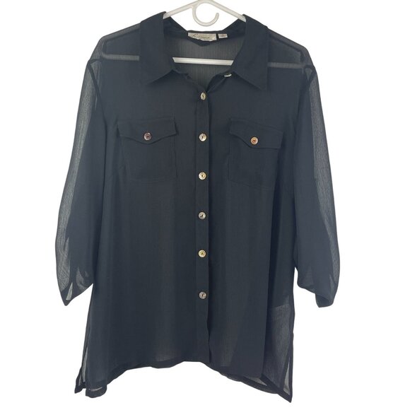 Lot of 2 Linea by Louis Dell O'lio Chiffon Button Front Blouses Pink Black Sz XL - Picture 4 of 9